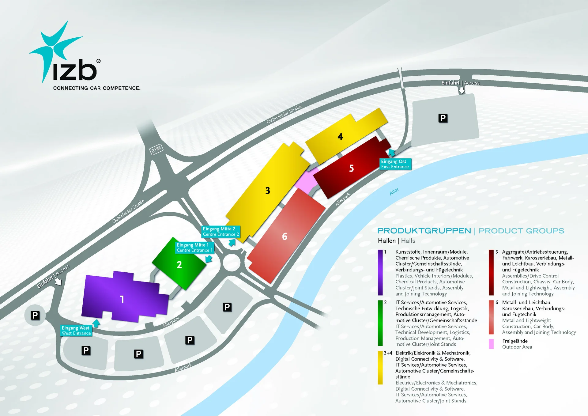 IZB Hallenkonzept 2024; 6 Hallen in Produktgruppen aufgeteilt