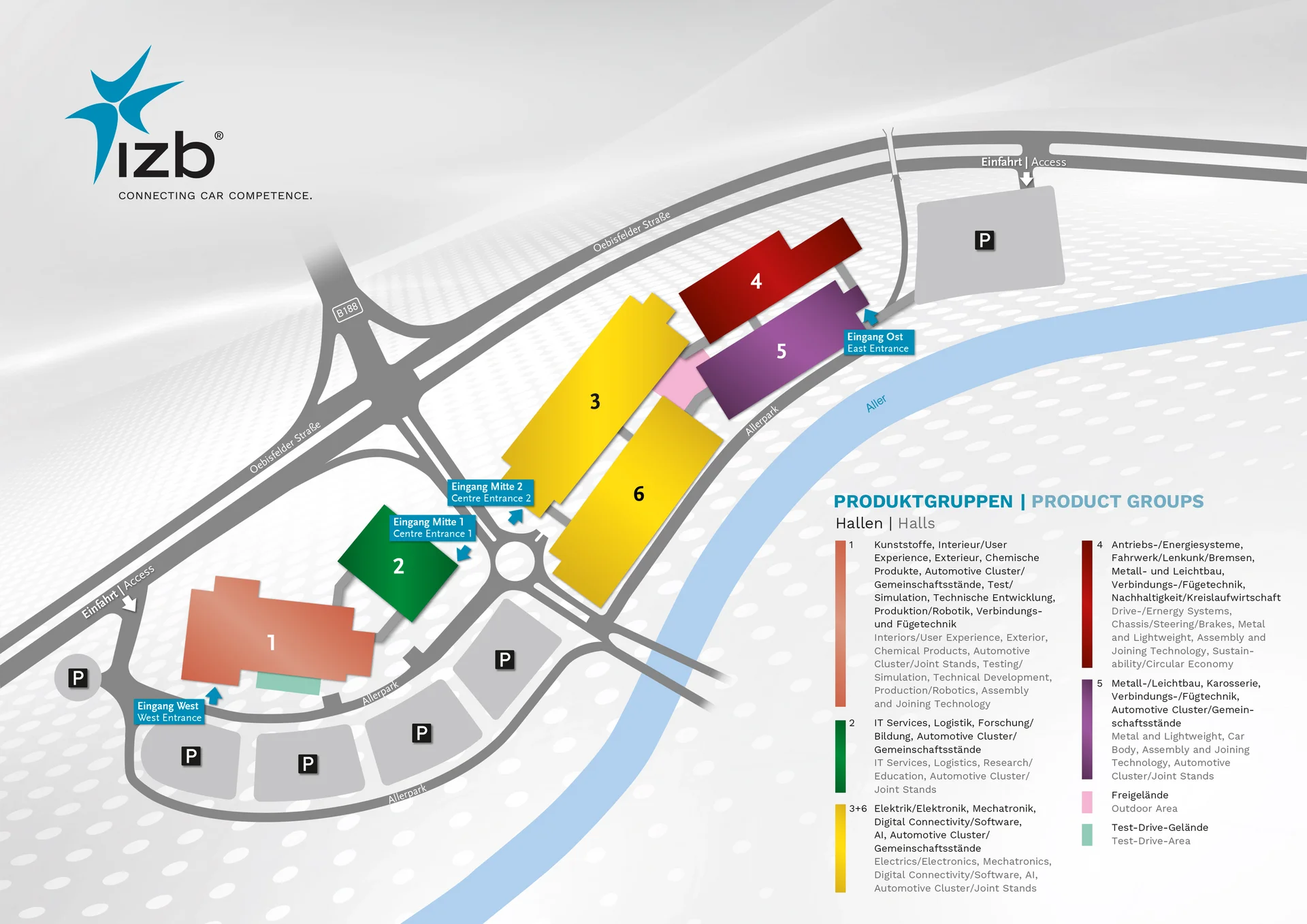 IZB Hallenkonzept 2026; 6 Hallen in Produktgruppen aufgeteilt